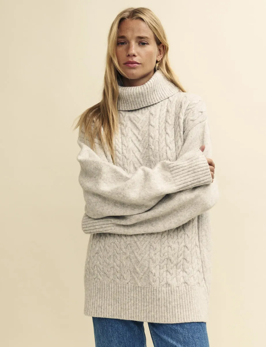 Light Grey Cable Knit Roll Neck Oversized Jumper sold by Nobody's Child product image thumbnail 3