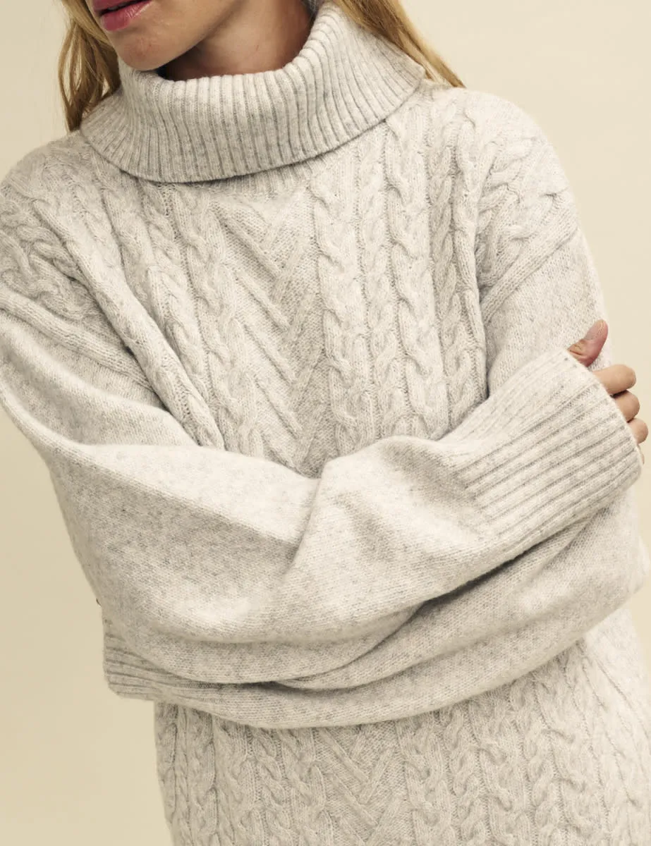 Light Grey Cable Knit Roll Neck Oversized Jumper sold by Nobody's Child product image thumbnail 2