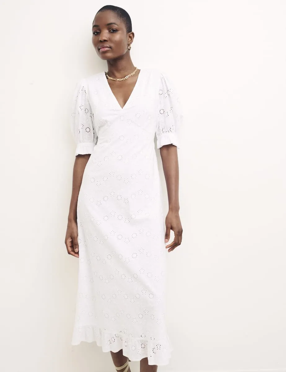 White Demi Broderie Midi Dress sold by Nobody's Child product image thumbnail 3