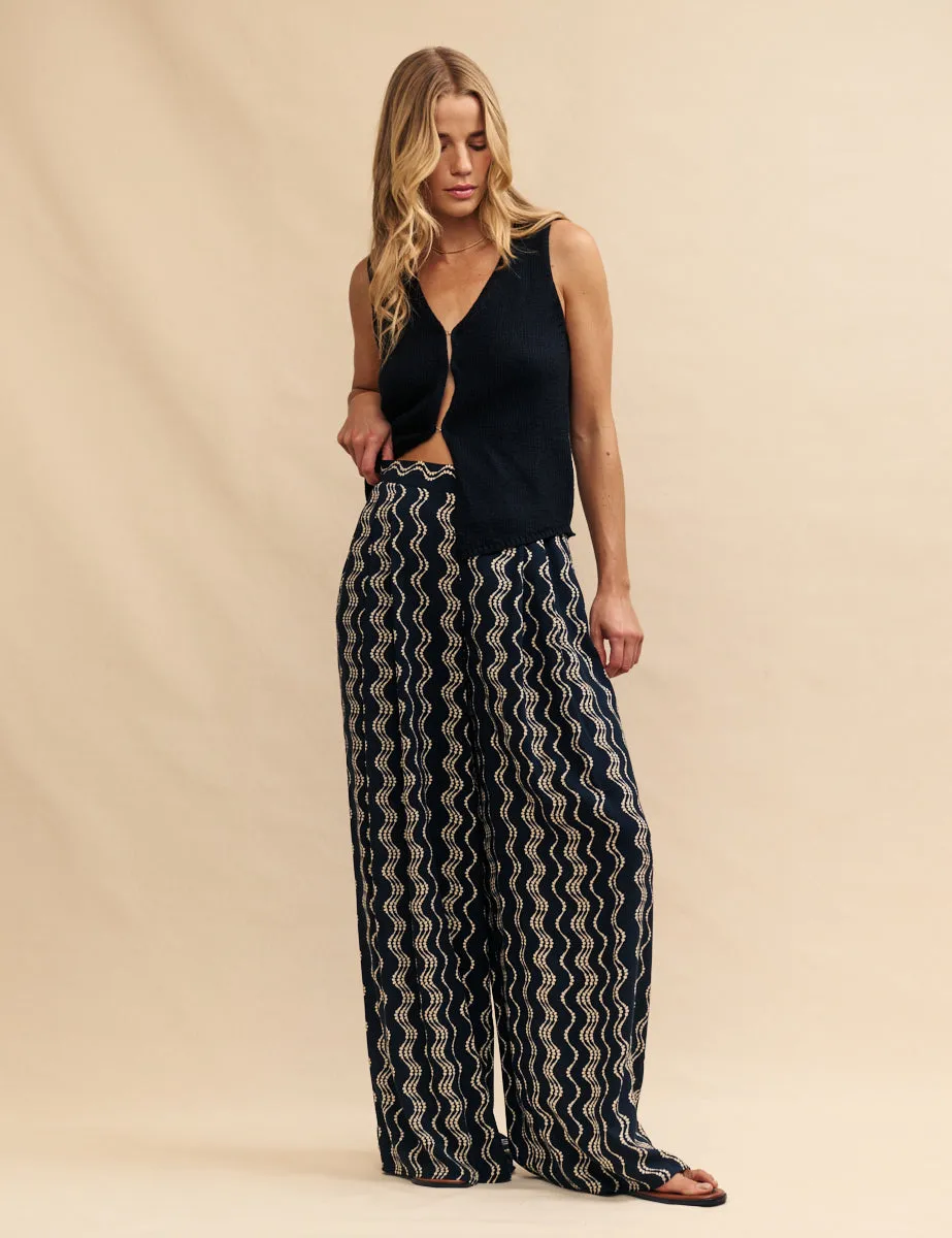 Black Wave Print Zeena Trousers sold by Nobody's Child product image thumbnail 2