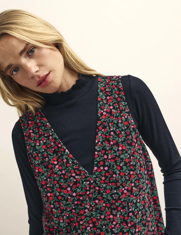 Black Poppy Print Piper Cord Mini Dress sold by Nobody's Child