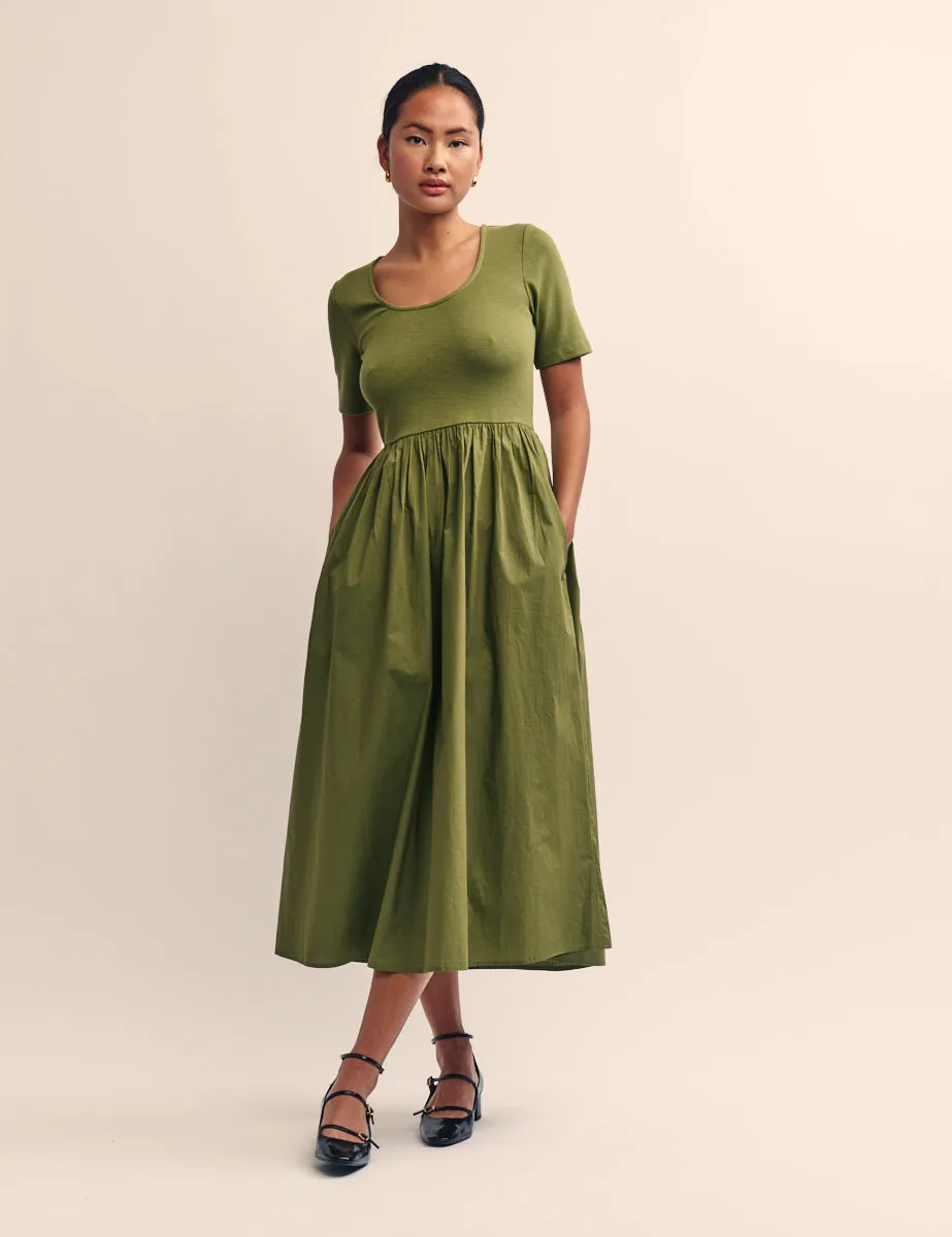 Green Short Sleeve Finn Midi Dress sold by Nobody's Child