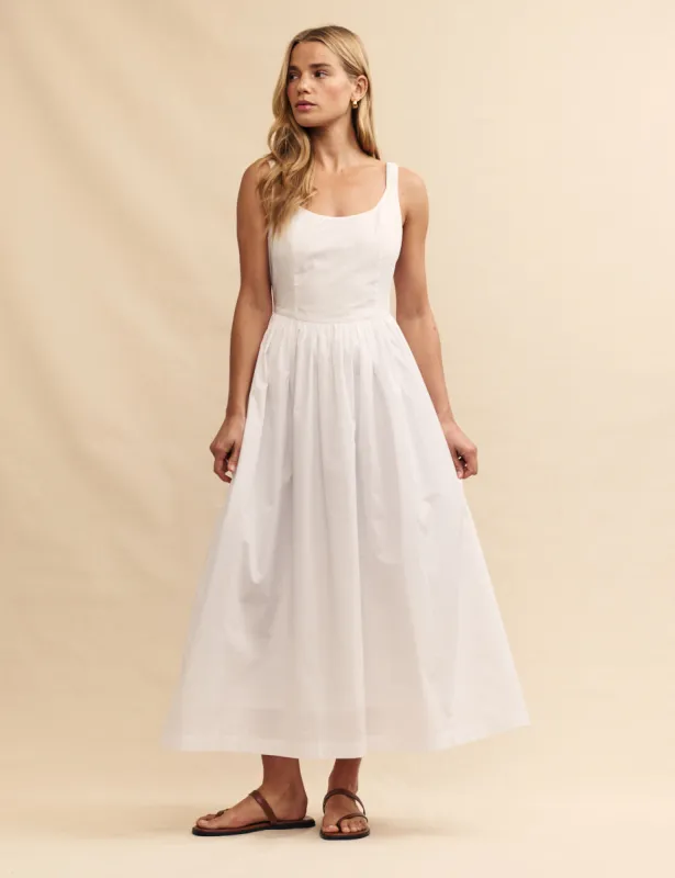 White Fitted A-line Marina Midi Dress made by Nobody's Child