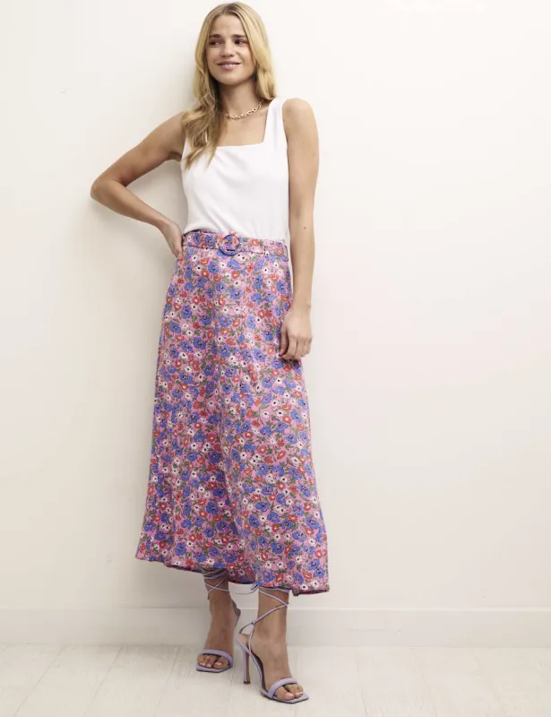 Pink Floral Aurelia Midi Skirt sold by Nobody's Child