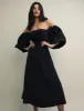 Black Maxine Bardot Midi Dress sold by Nobody's Child
