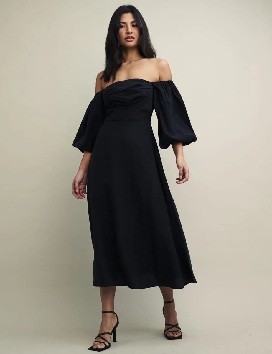 Black Maxine Bardot Midi Dress sold by Nobody's Child