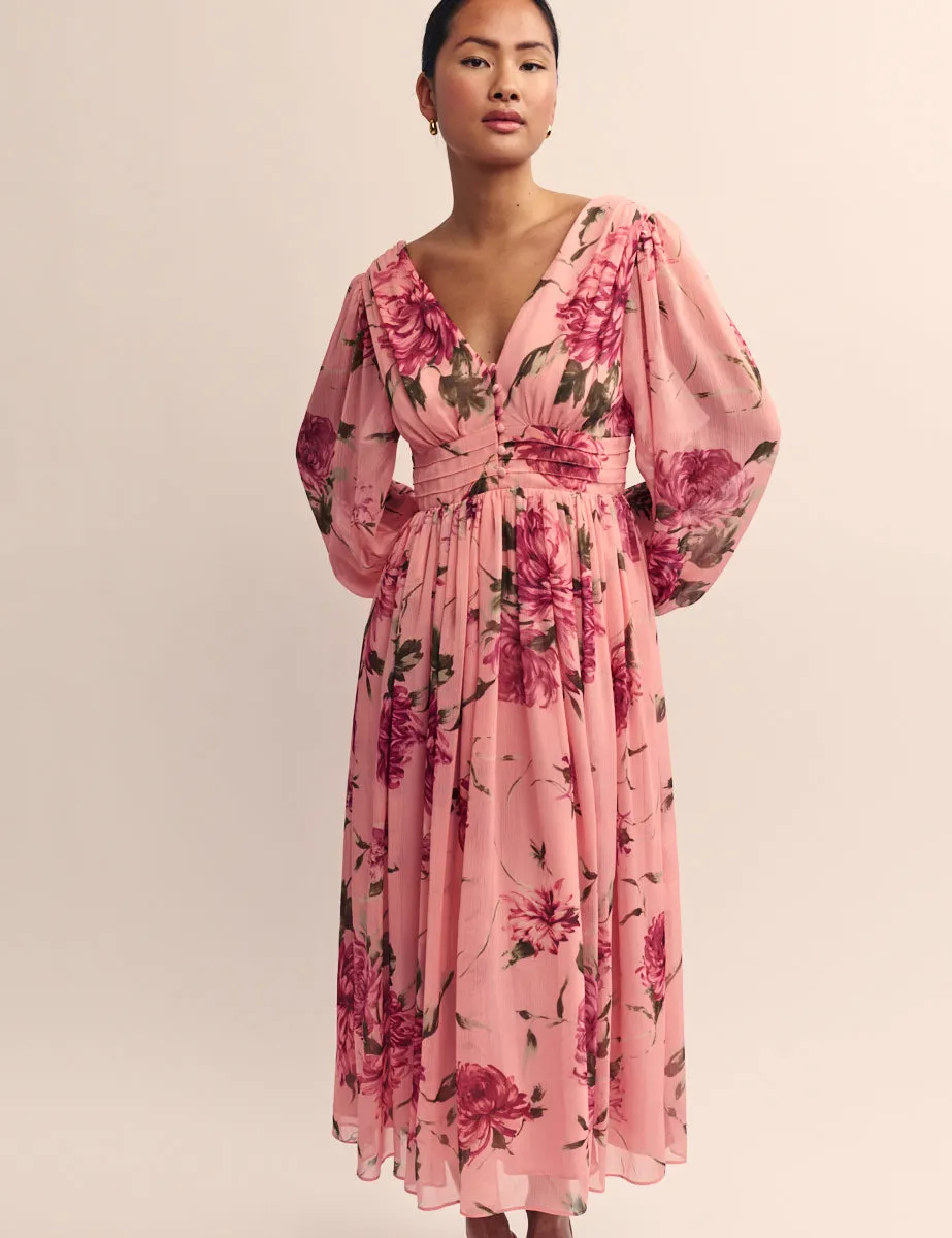 Pink Floral Chiffon Anya Midi Dress sold by Nobody's Child product image thumbnail 3