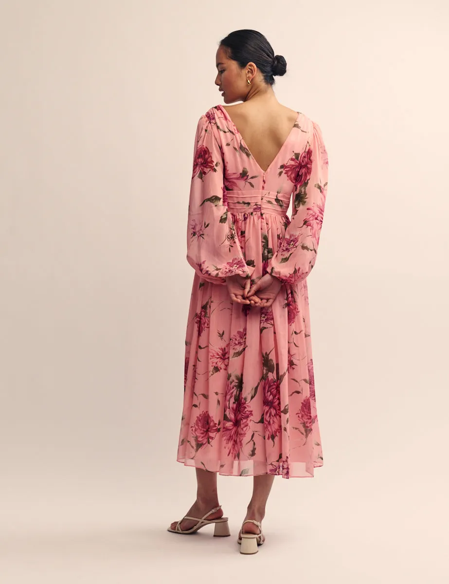 Pink Floral Chiffon Anya Midi Dress sold by Nobody's Child product image thumbnail 4