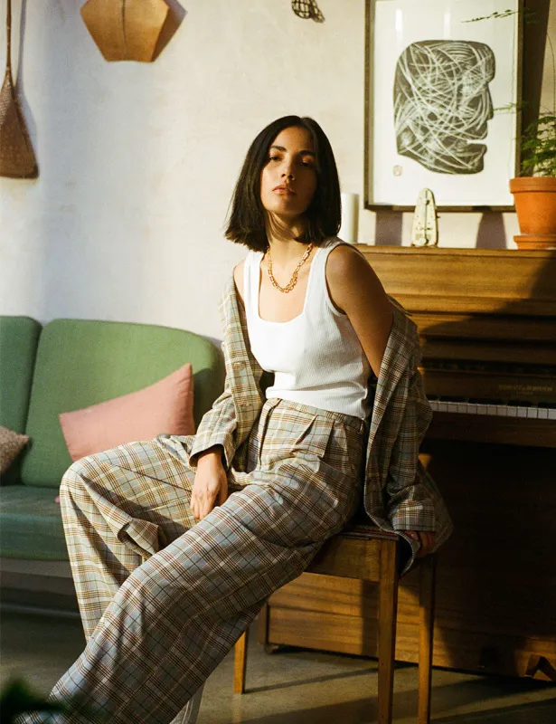 Wide Leg Check Trousers sold by Nobody's Child