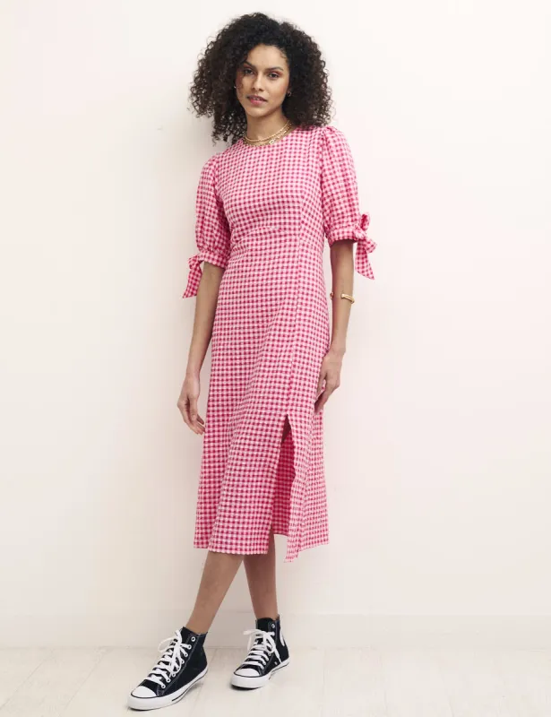 Petite Pink Gingham Esme Midi Dress sold by Nobody's Child
