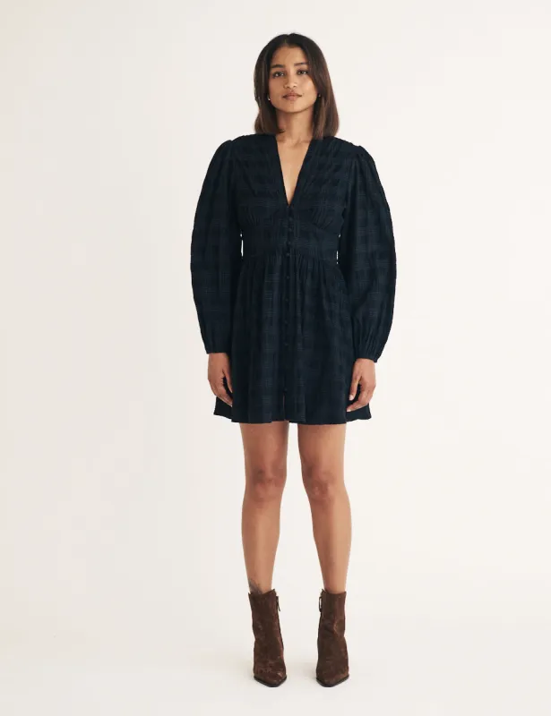Black Check Long Sleeve Starlight Mini Dress sold by Nobody's Child