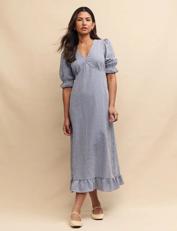 Blue Gingham Delilah Midi Tea Dress sold by Nobody's Child