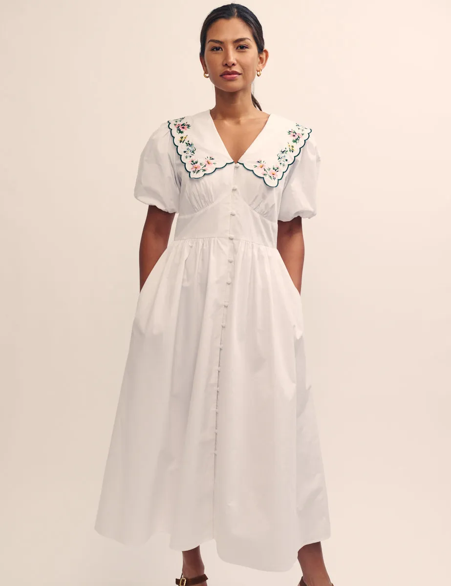 White Floral Embroidered Peter Pan Collar Birdie Midi Dress sold by Nobody's Child product image thumbnail 4