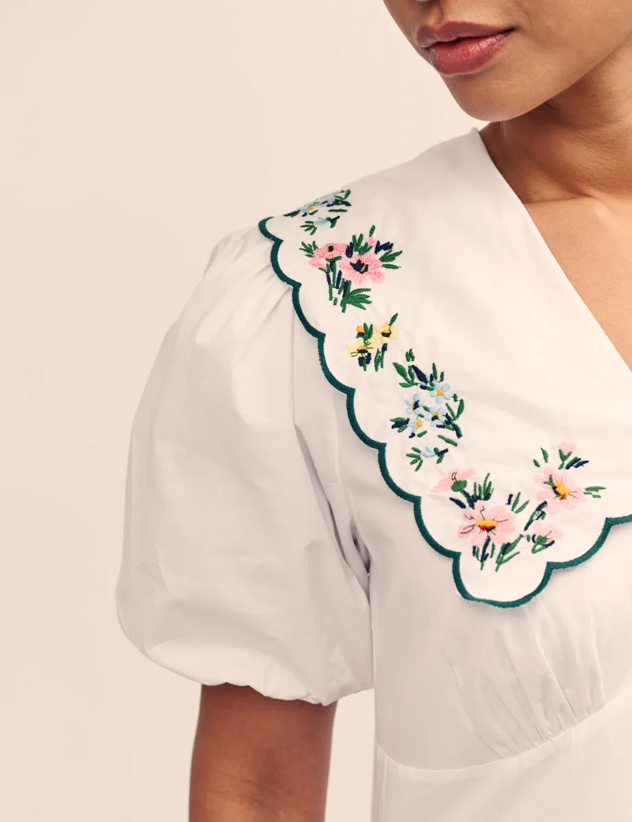 White Floral Embroidered Peter Pan Collar Birdie Midi Dress sold by Nobody's Child product image thumbnail 3