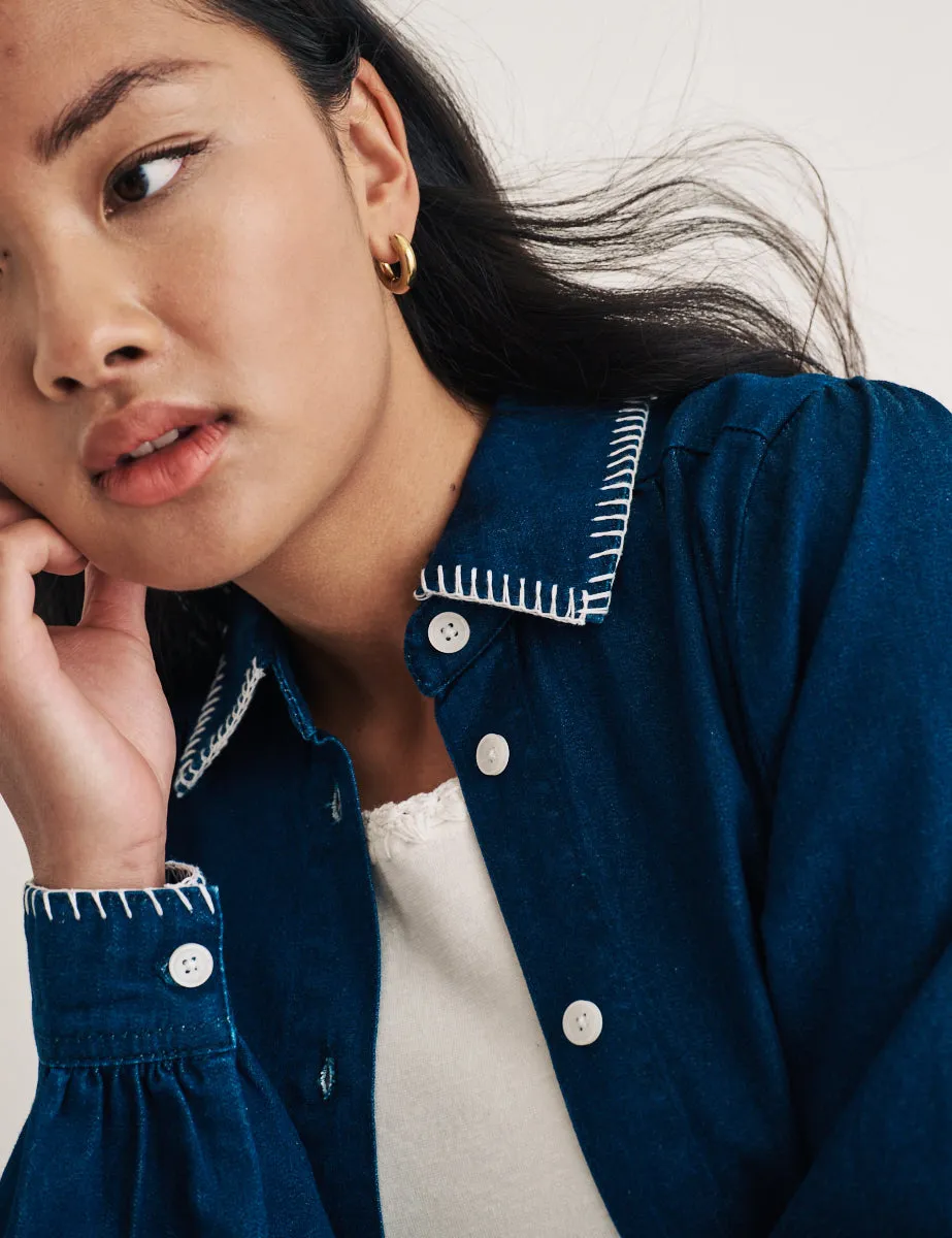 Dark Denim Stitch Detail Overshirt sold by Nobody's Child product image thumbnail 2