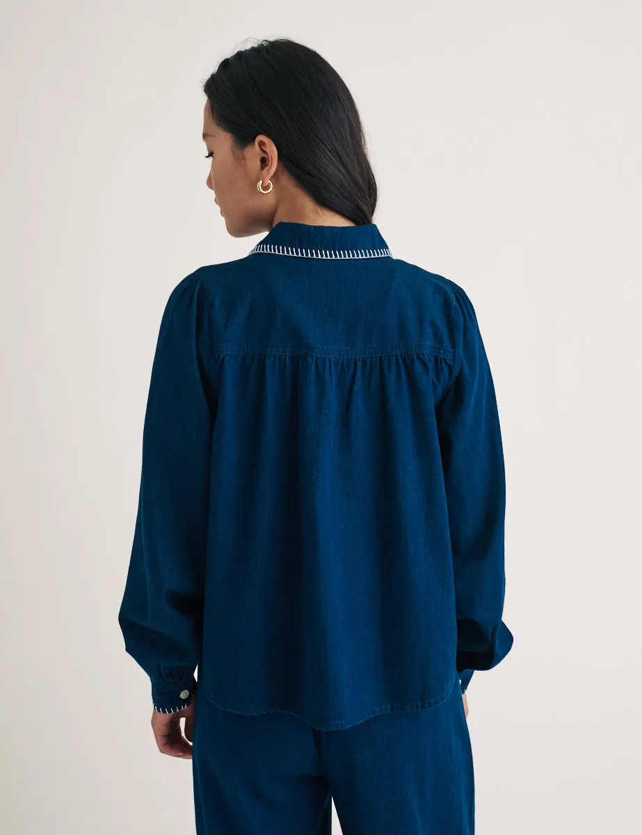 Dark Denim Stitch Detail Overshirt sold by Nobody's Child product image thumbnail 4