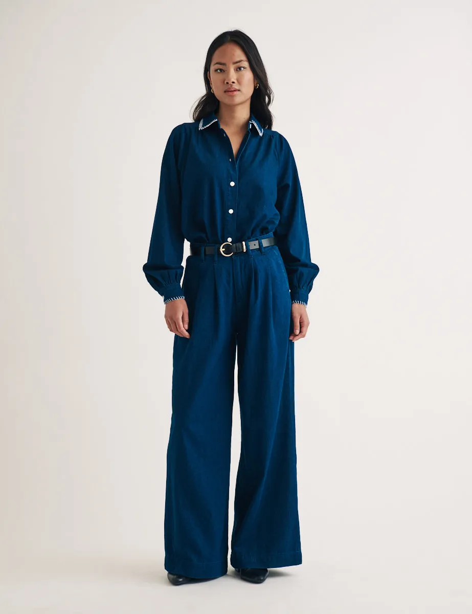 Dark Denim Stitch Detail Overshirt sold by Nobody's Child product image thumbnail 3