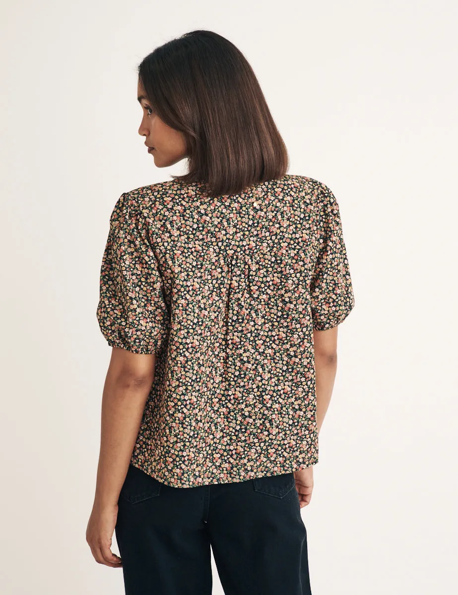Black Floral Tie Front Bernadetta Blouse sold by Nobody's Child product image thumbnail 4
