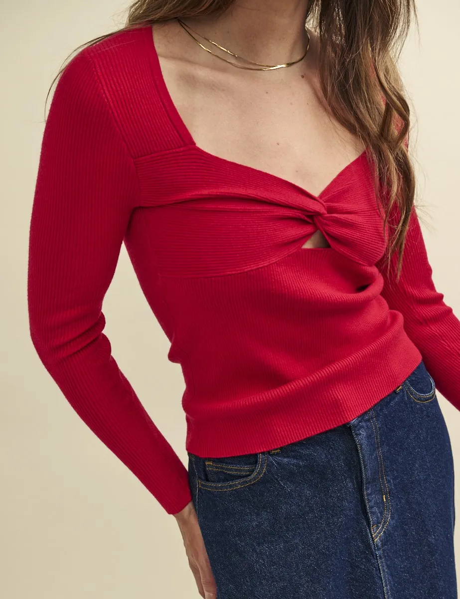 Red Sweetheart Twist Front Knitted Top sold by Nobody's Child product image thumbnail 3