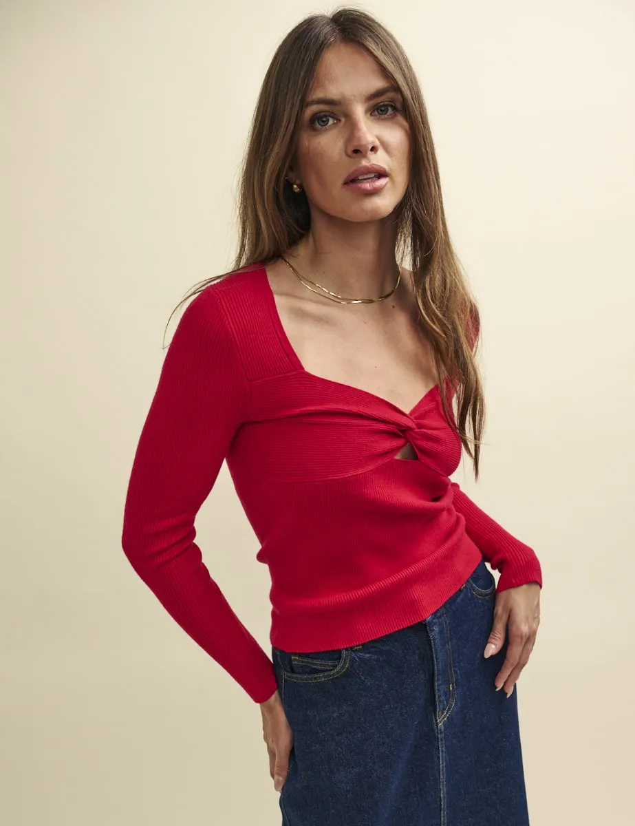 Red Sweetheart Twist Front Knitted Top sold by Nobody's Child product image thumbnail 2