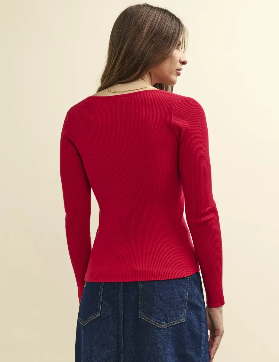 Red Sweetheart Twist Front Knitted Top sold by Nobody's Child product image thumbnail 4