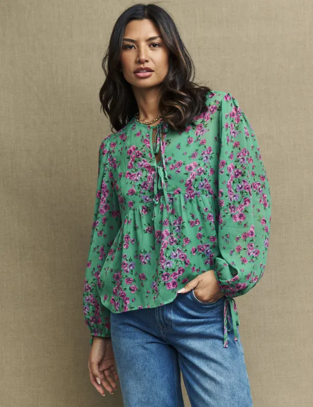 Green & Pink Floral Giovanna Blouse sold by Nobody's Child
