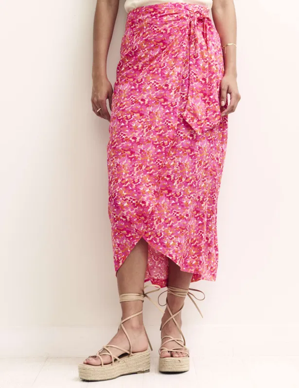 Pink Watercolour Wrap Midi Skirt sold by Nobody's Child