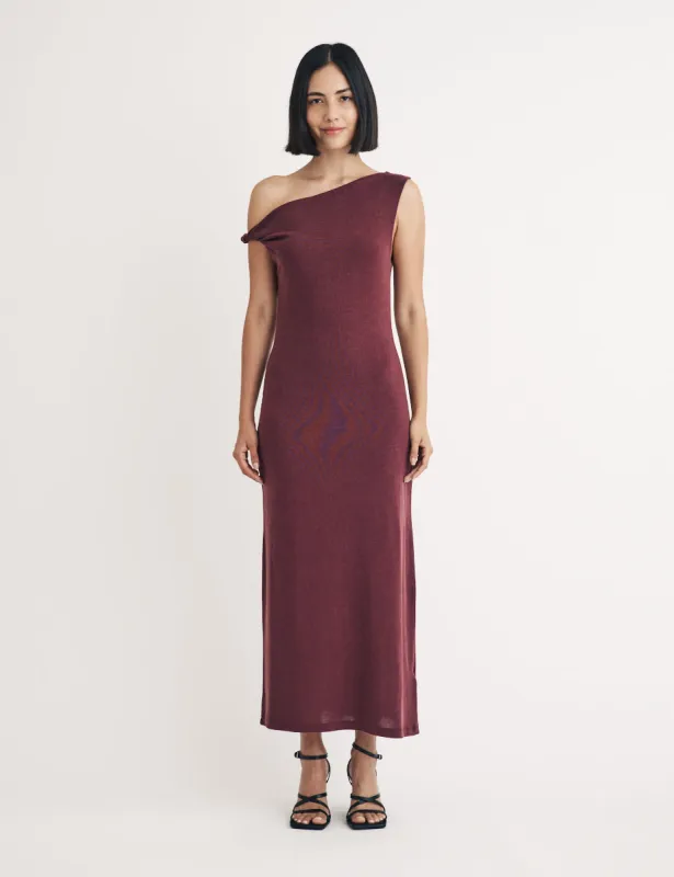 Burgundy Twist Shoulder Andrea Midi Dress made by Nobody's Child