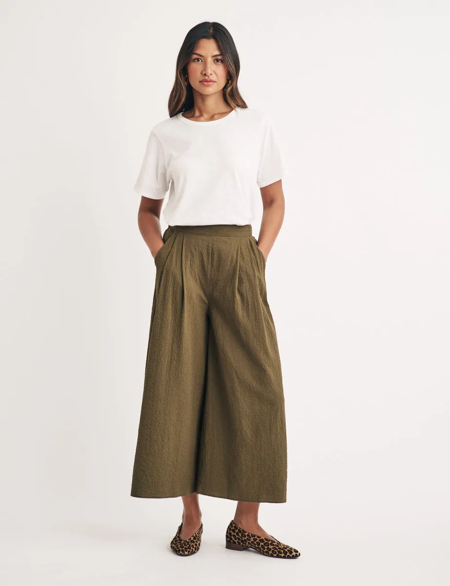 Khaki Wide Leg Cropped Zeena Trousers sold by Nobody's Child