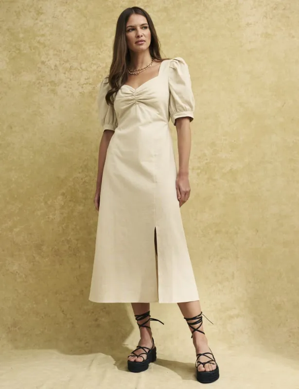 Cream Linen-blend Sweetheart Rosie Midi Dress sold by Nobody's Child