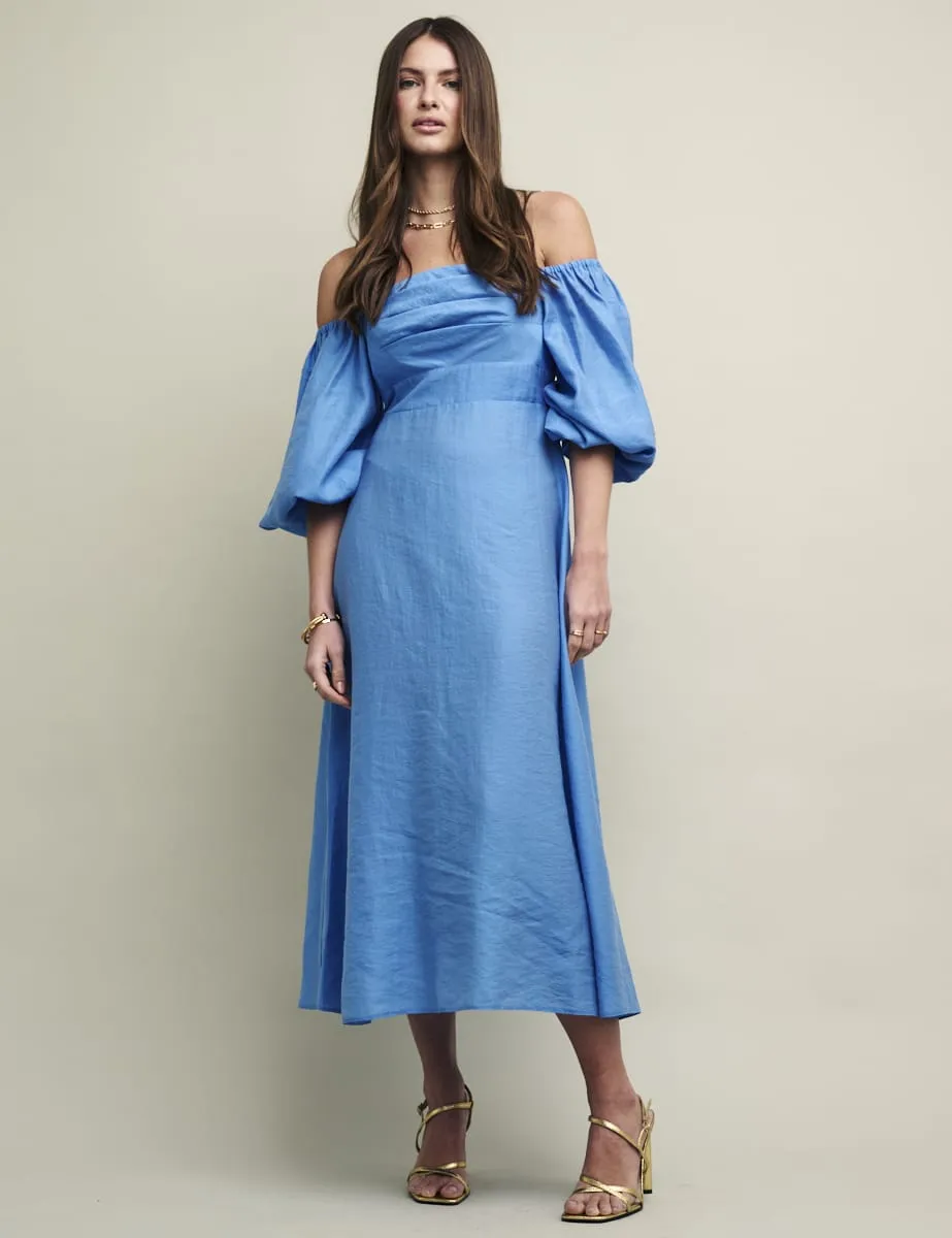 Blue Maxine Bardot Midi Dress sold by Nobody's Child