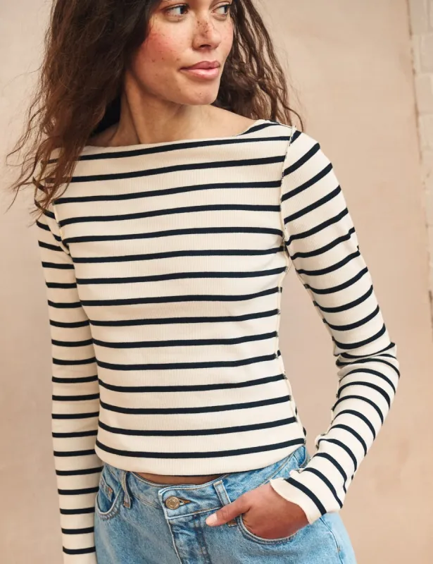 Black and White Stripe Slash Neck Top sold by Nobody's Child