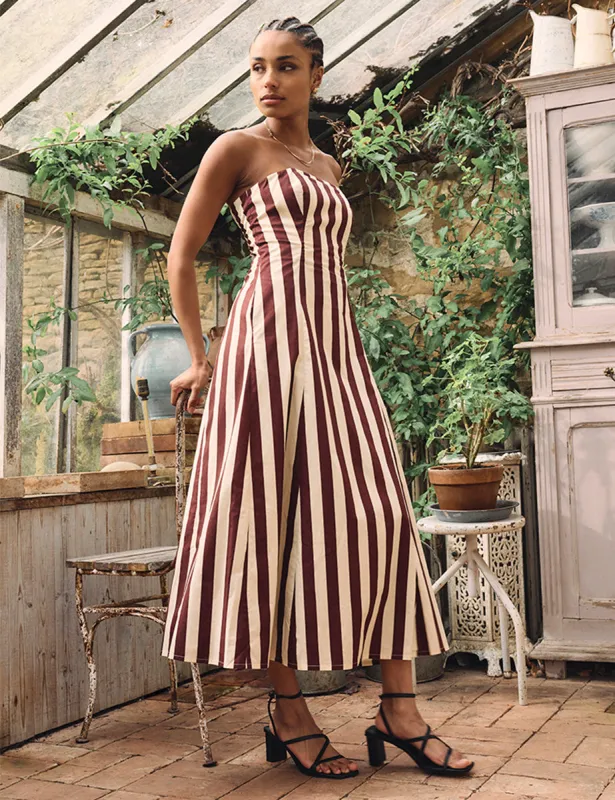 Brown Stripe Bandeau Theodora Midaxi Dress sold by Nobody's Child