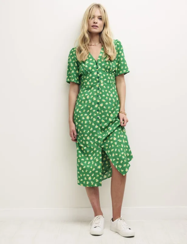 Green Sicilian Lemon Alexa Midi with Shirring Tea Dress sold by Nobody's Child