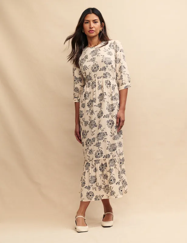 Cream Floral Rachel Midi Smock Dress sold by Nobody's Child