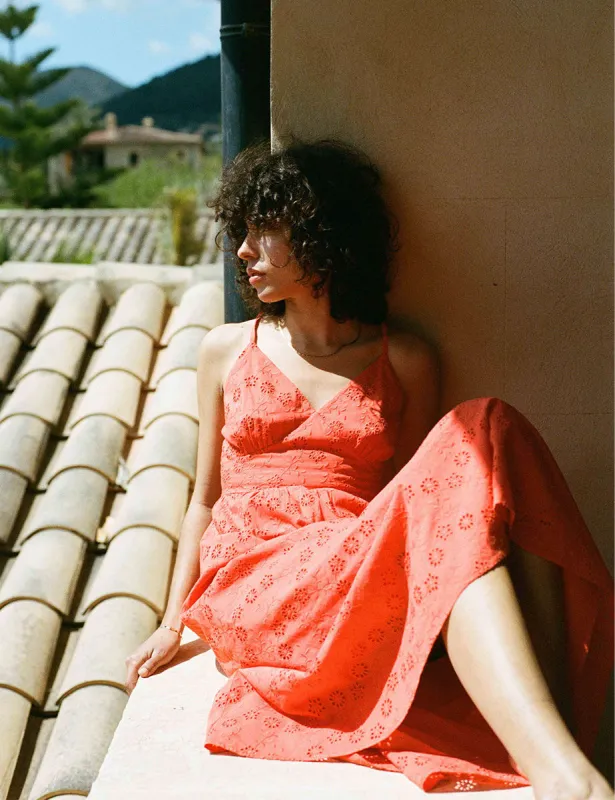Red Broderie Anglaise Sleeveless Tie Back Billie Midi Dress made by Nobody's Child