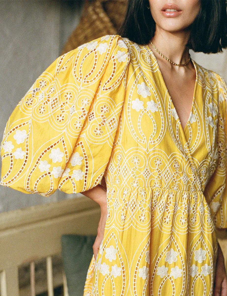 Yellow Broderie Anglaise Nora Midaxi Dress | Parallel