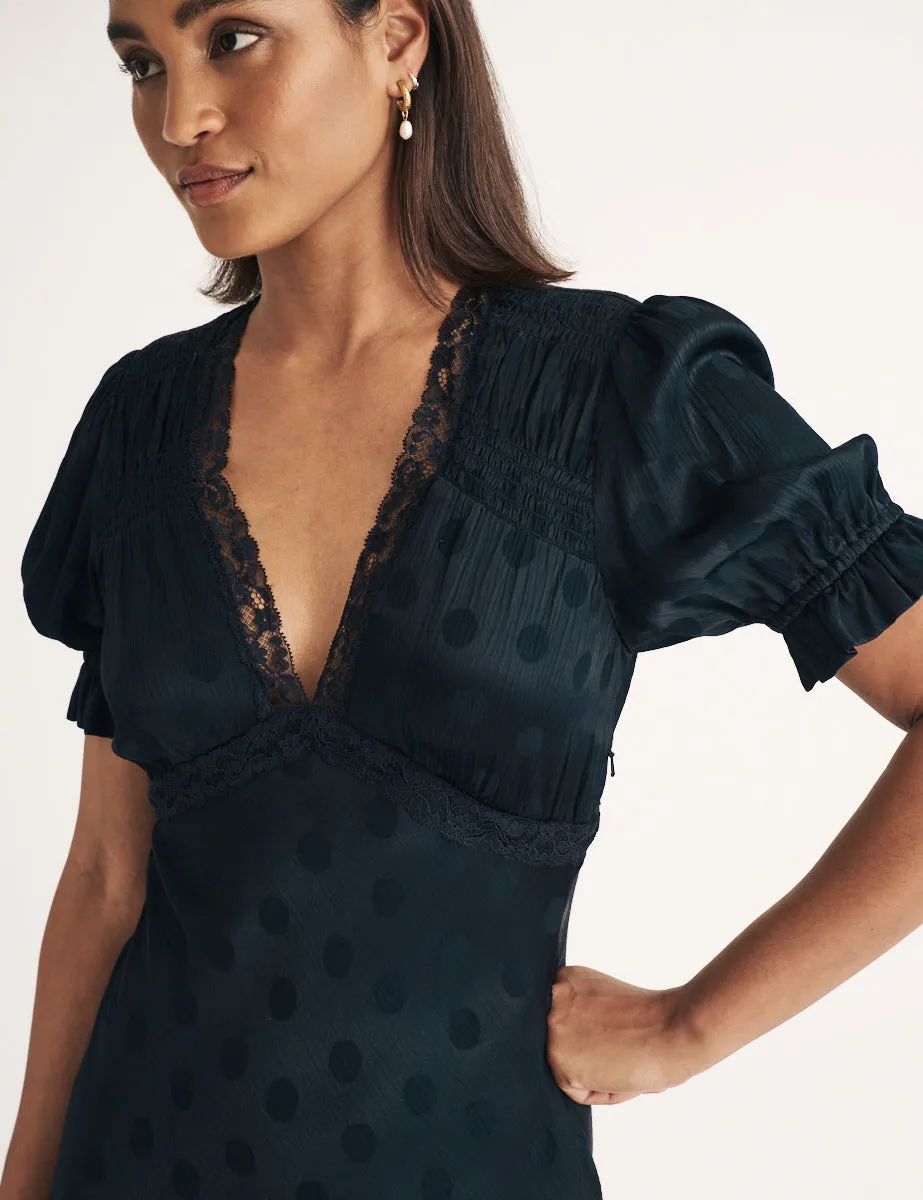 Black Polka Dot Jacquard Angela Midi Dress sold by Nobody's Child product image thumbnail 2