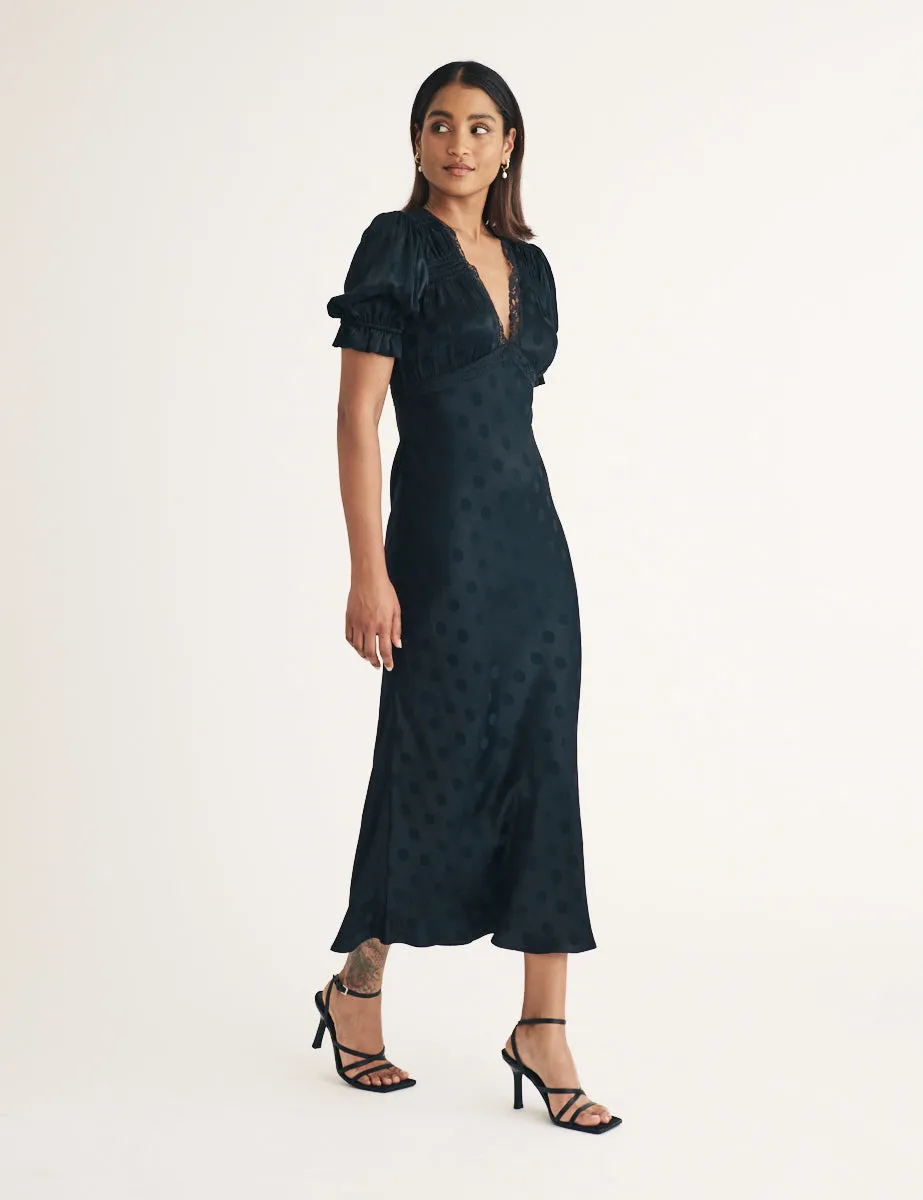 Black Polka Dot Jacquard Angela Midi Dress sold by Nobody's Child product image thumbnail 3