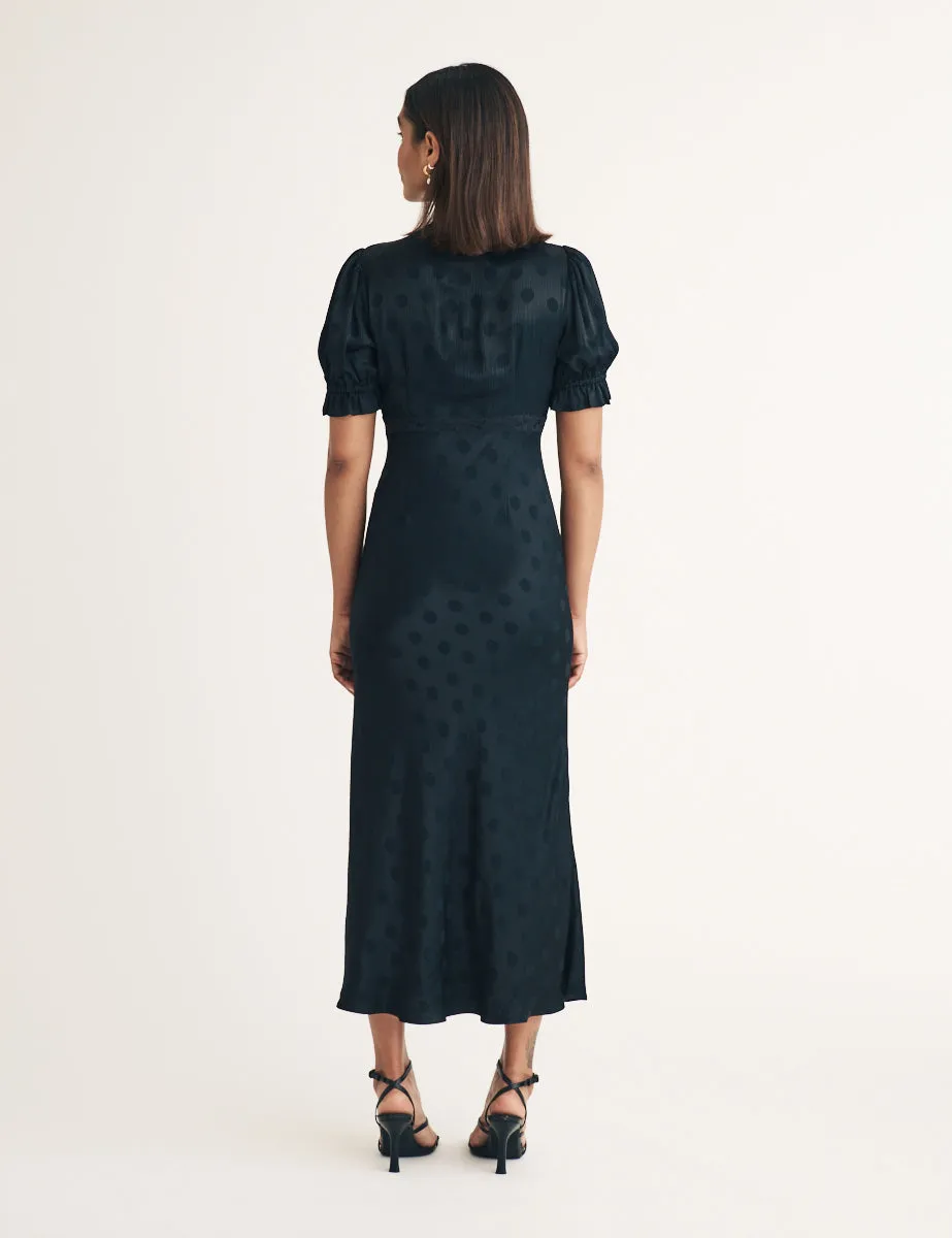 Black Polka Dot Jacquard Angela Midi Dress sold by Nobody's Child product image thumbnail 4