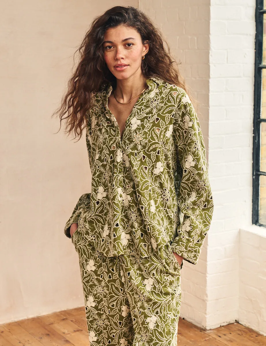 Green Floral Broderie Shirt sold by Nobody's Child