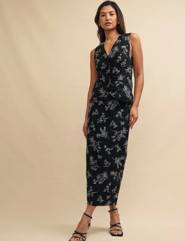 Black Floral Embroidered Midi Skirt sold by Nobody's Child