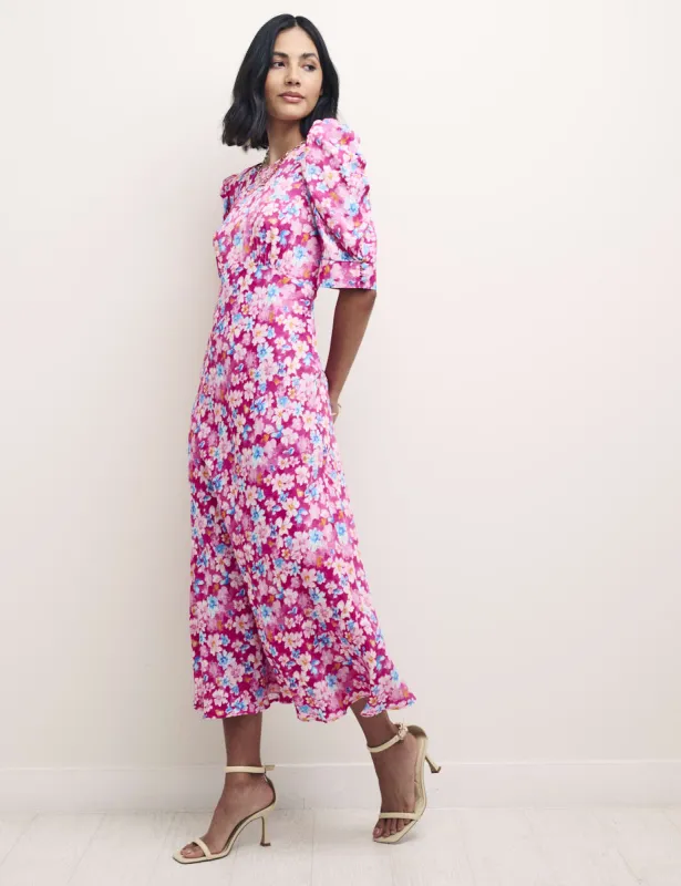 Pink Floral Moira Midi Dress sold by Nobody's Child