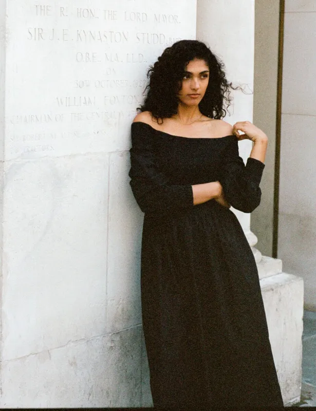 Black Long Sleeve Bardot Amanda Midi Dress sold by Nobody's Child
