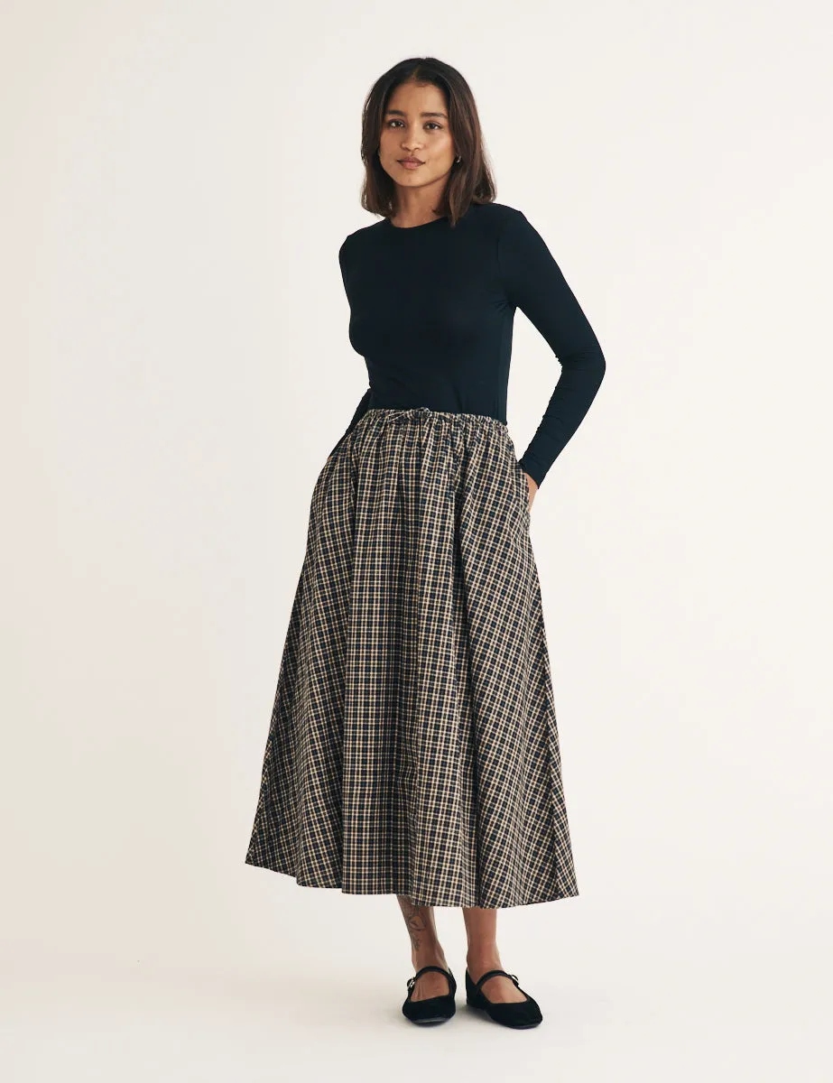 Black Check Midi Skirt sold by Nobody's Child