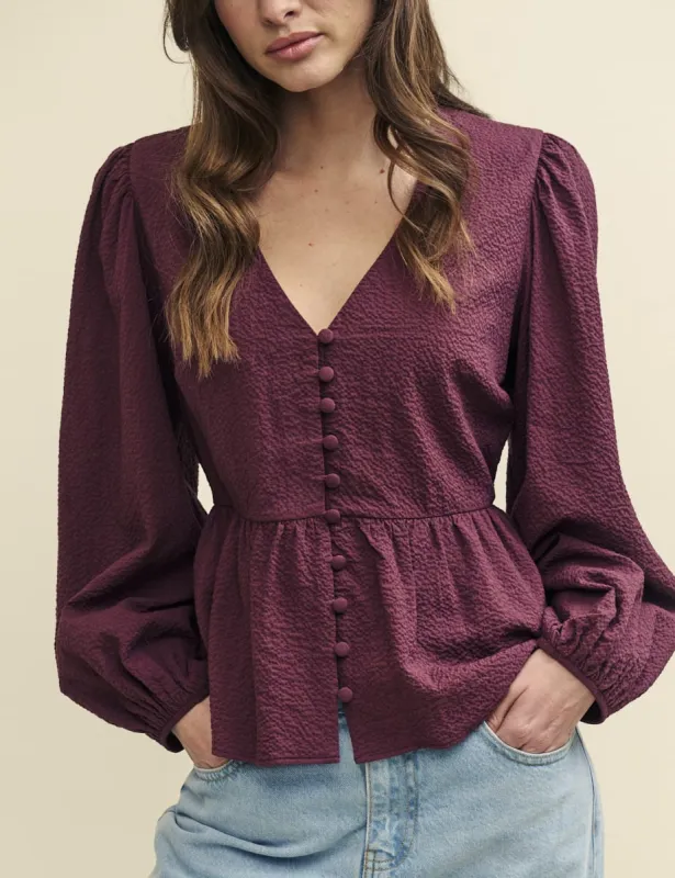 Plum Balloon Sleeve Ria Blouse sold by Nobody's Child