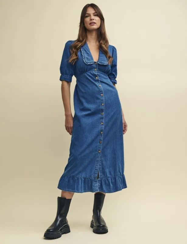 Blue Denim Annalise Collared Midaxi Dress sold by Nobody's Child