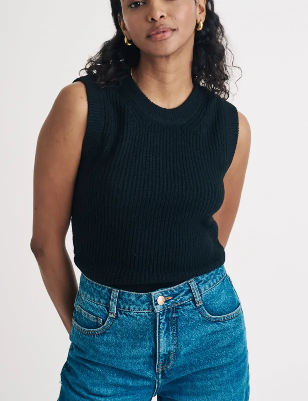 Black Ribbed Knitted Vest sold by Nobody's Child