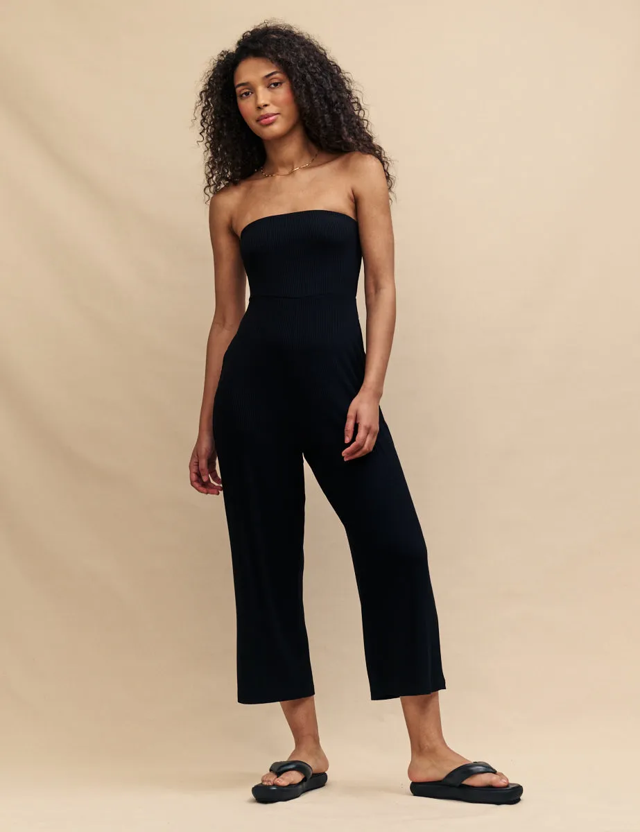 Black Bandeau Ribbed Jersey Jumpsuit sold by Nobody's Child