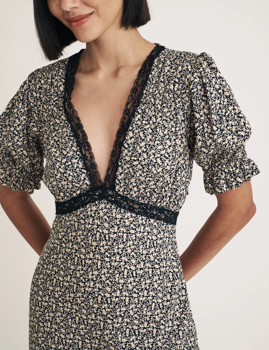 Black Floral Lace Detail Angela Midi Dress sold by Nobody's Child product image thumbnail 2